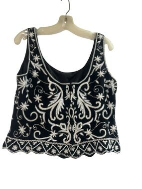 Black Embellished Beaded Camisole Silk Tank Top